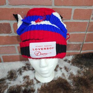 Loverboy Cat Ears Hat Winter Hat Knit Hat Funky Punk Streetwear RED WHITE BLUE